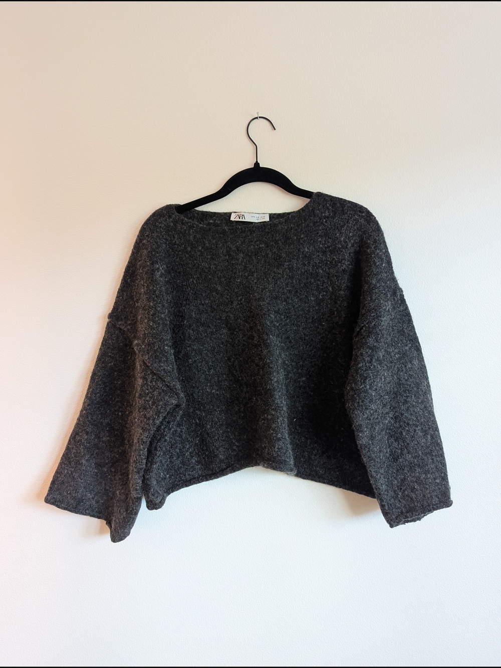 Zara Charcoal Boxy Crew Neck Sweater